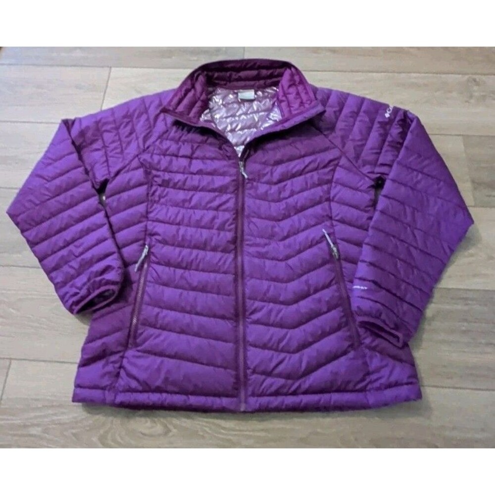 COLUMBIA OMNI-HEAT PUFFER JACKET PURPLE FULL ZIP POWDER LITE WOMENS SIZE XXL EUC